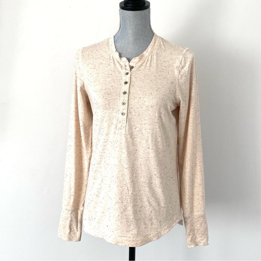 ThirdLove Salmon Pink Speckled Henry Neck Long-sleeve Top Sz M Cottage Casual